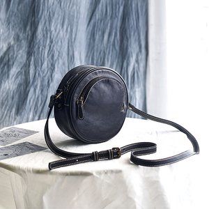handmade women's bag，black cowhide crossbody shoulder bag